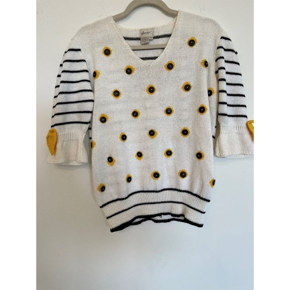 Ann Wi Designer Vintage Women's Large Embellished Acrylic V Neck Sweater - Picture 1 of 7